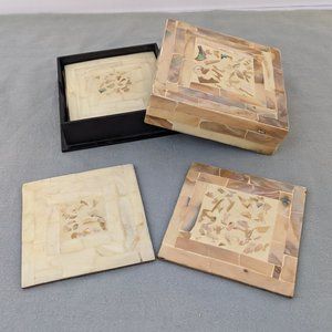 Set of 7 mother of pearl coasters with storage case